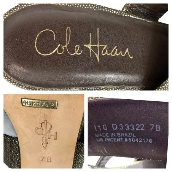 COLE HAAN / NIKE AIR Gold Leather Slide Sandals -7 - Picture 12 of 15